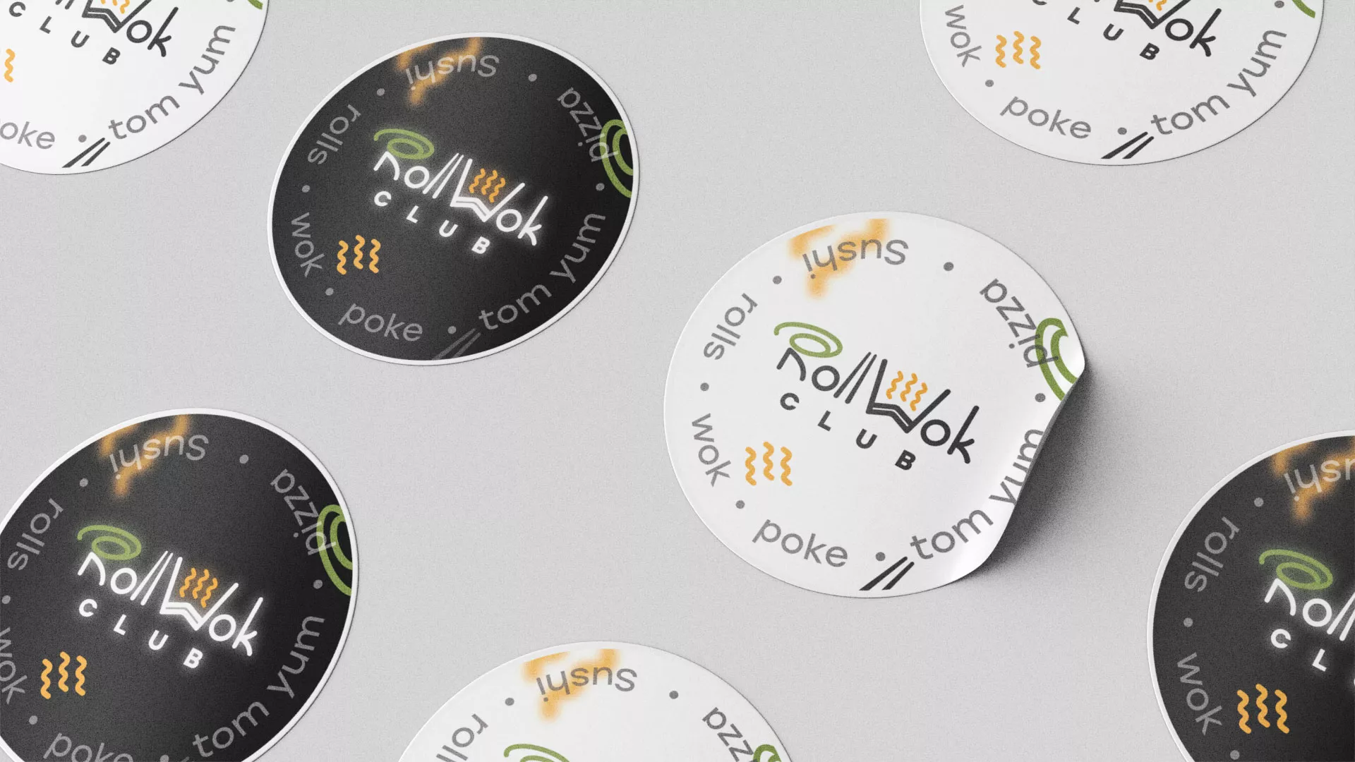 Разработка наклеек для суши-бара «Roll Wok Club» в Багратионовске